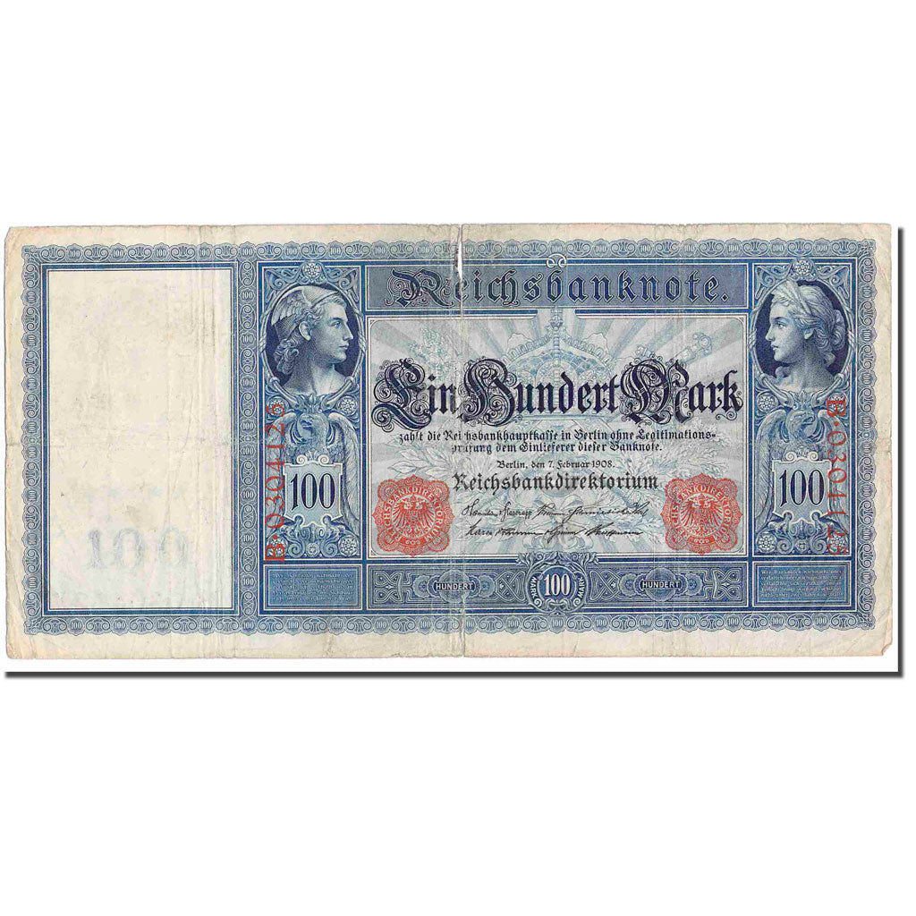 Banknote, Germany, 100 Mark, 1908, 1908-02-07, KM:35, VF(20-25)