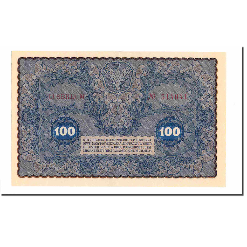 Banknote, Poland, 100 Marek, 1919, 1919-08-23, KM:27, AU(55-58)