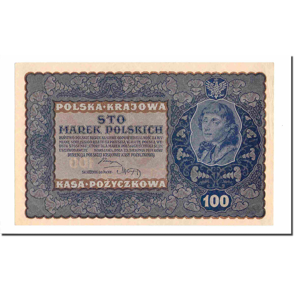 Banknote, Poland, 100 Marek, 1919, 1919-08-23, KM:27, AU(55-58)