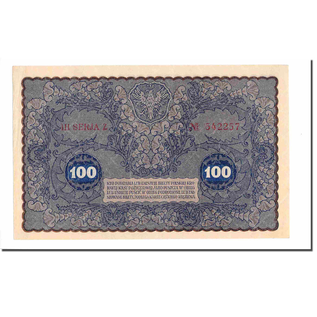 Banknote, Poland, 100 Marek, 1919, 1919-08-23, KM:27, AU(55-58)