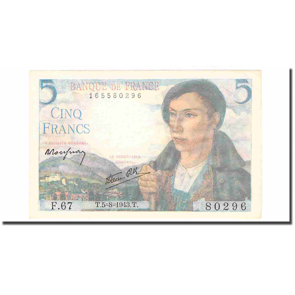 France, 5 Francs, Berger, 1943, 1943-08-05, SUP, Fayette:25.03, KM:98a