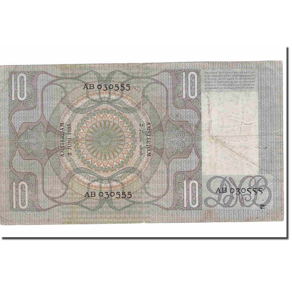 Banknote, Netherlands, 10 Gulden, 1933, 1933-03-02, KM:49, VF(20-25)