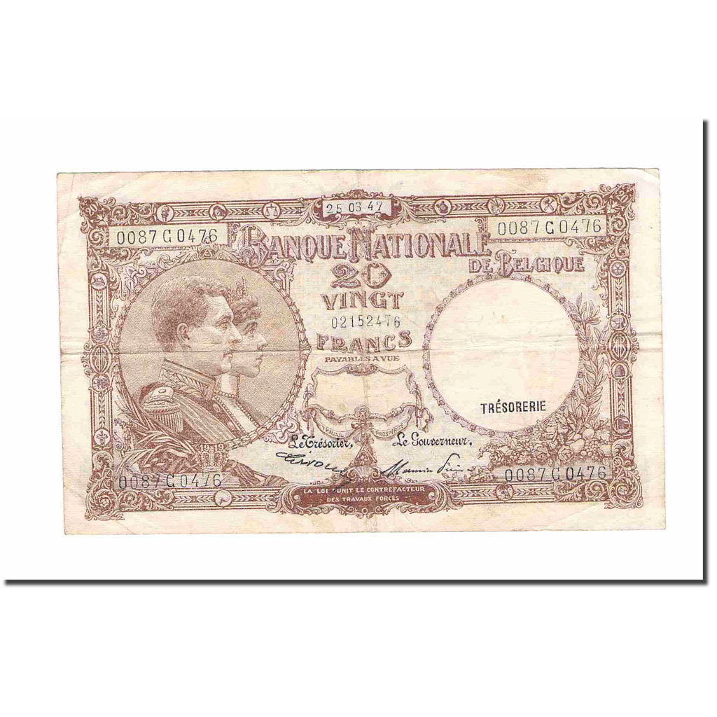 Banknote, Belgium, 20 Francs, 1947, KM:111, VF(20-25)