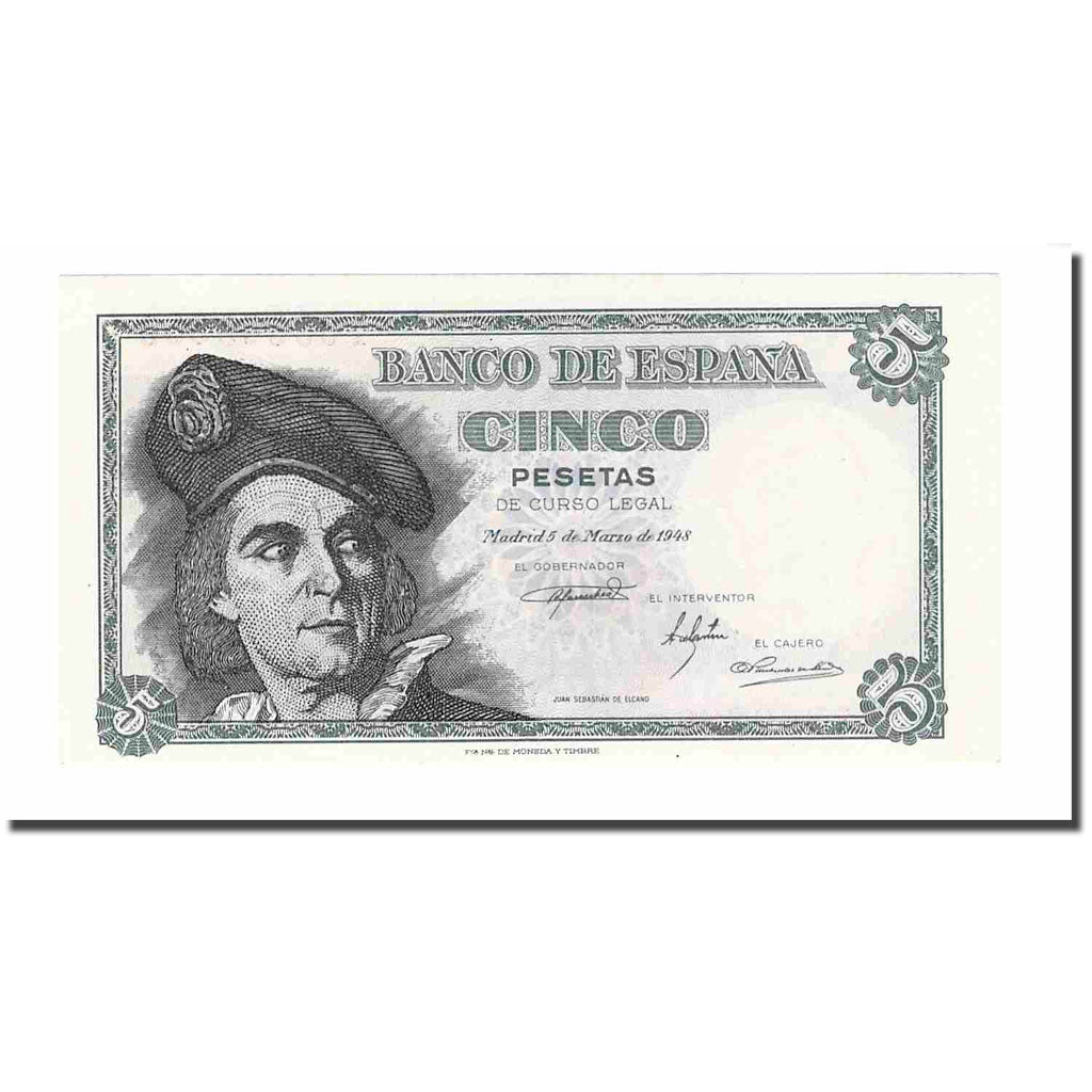 Banknote, Spain, 5 Pesetas, 1948, 1948-03-05, KM:136a, UNC(60-62)