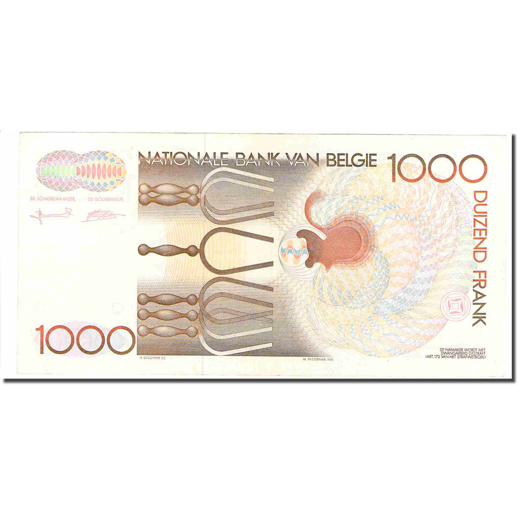 Banknote, Belgium, 1000 Francs, Undated (1980-96), KM:144a, AU(55-58)