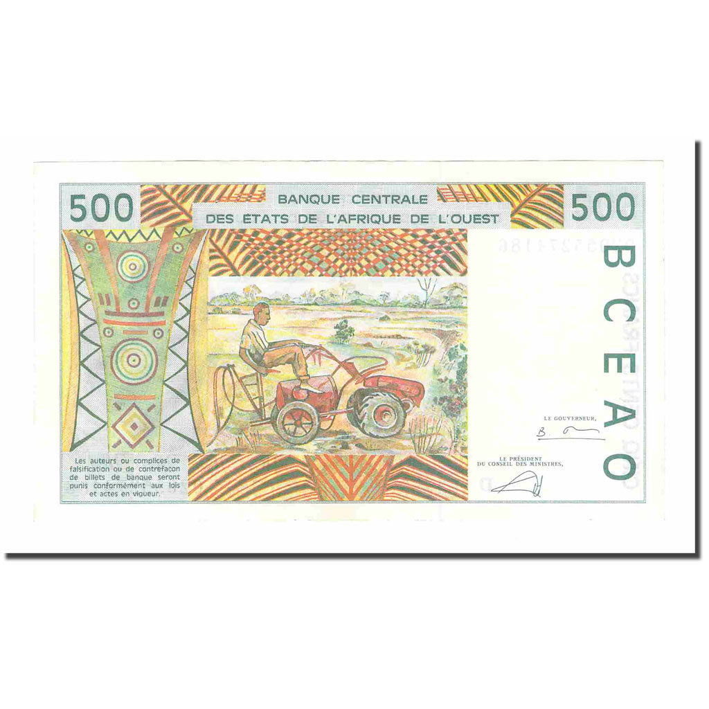 Banknote, West African States, 500 Francs, 1993, KM:410Dd, AU(55-58)
