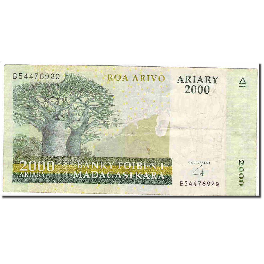 Biljet, Madagascar, 2000 Ariary, 2000, KM:90b, TB