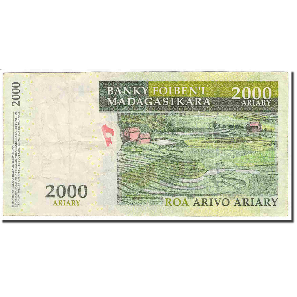 Biljet, Madagascar, 2000 Ariary, 2000, KM:90b, TB