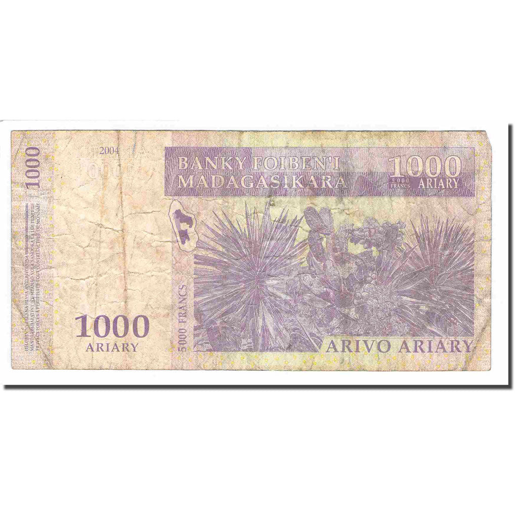 Banknote, Madagascar, 1000 Ariary, 2004, Undated (2004), KM:89b, VF(20-25)