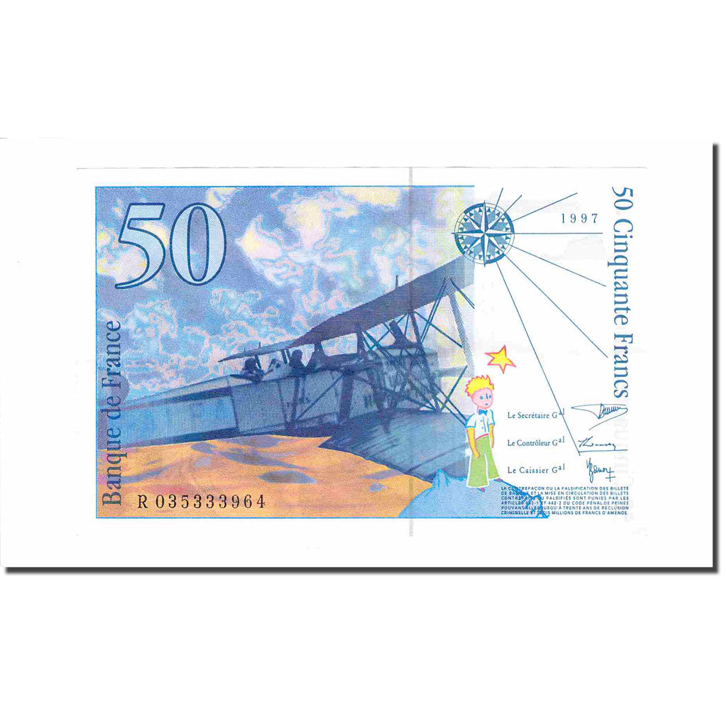 France, 50 Francs, St Exupéry, 1997, 1997, AU(55-58), Fayette:73.4, KM:157Ad