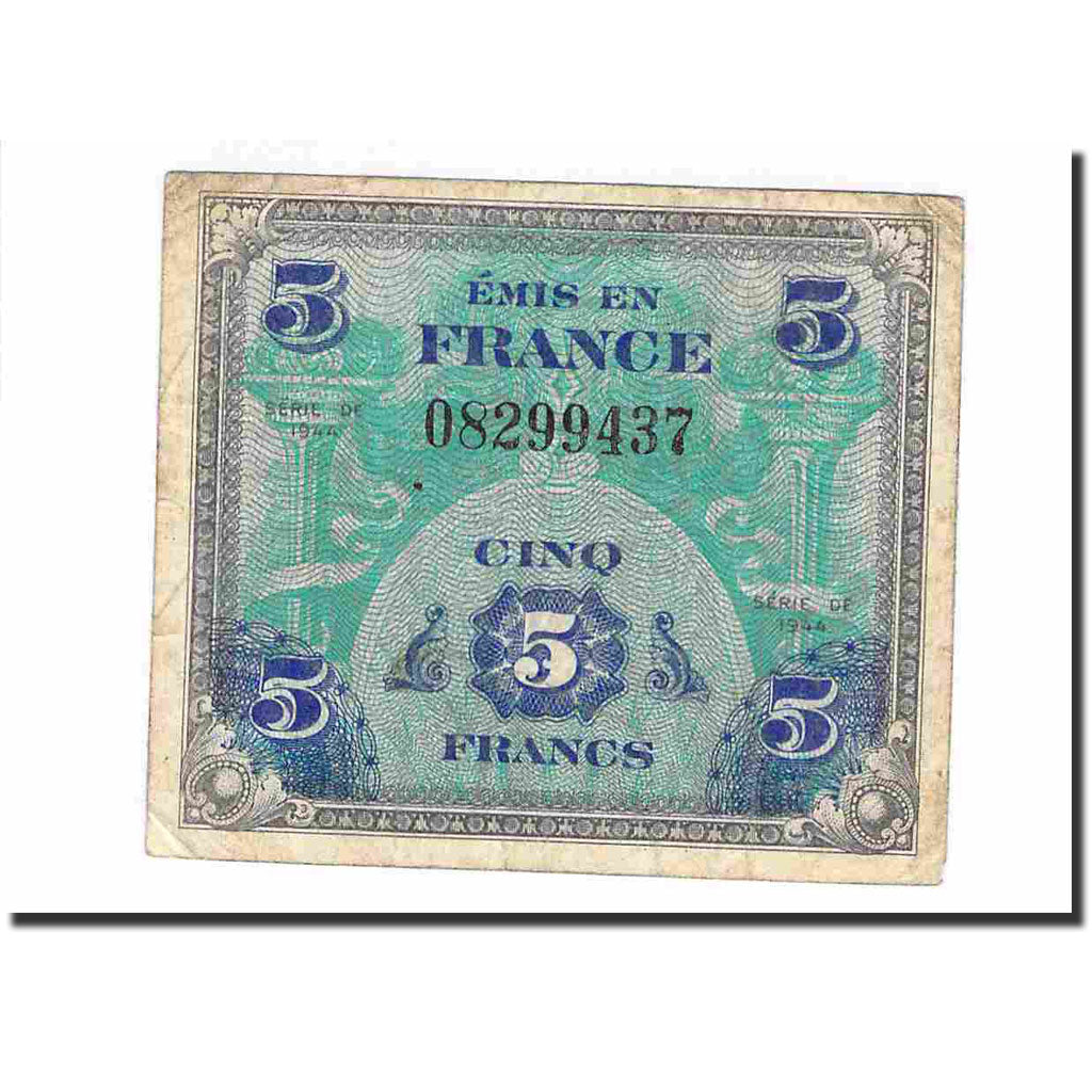 France, 5 Francs, 1944, VF(30-35), Fayette:VF17.1, KM:115a