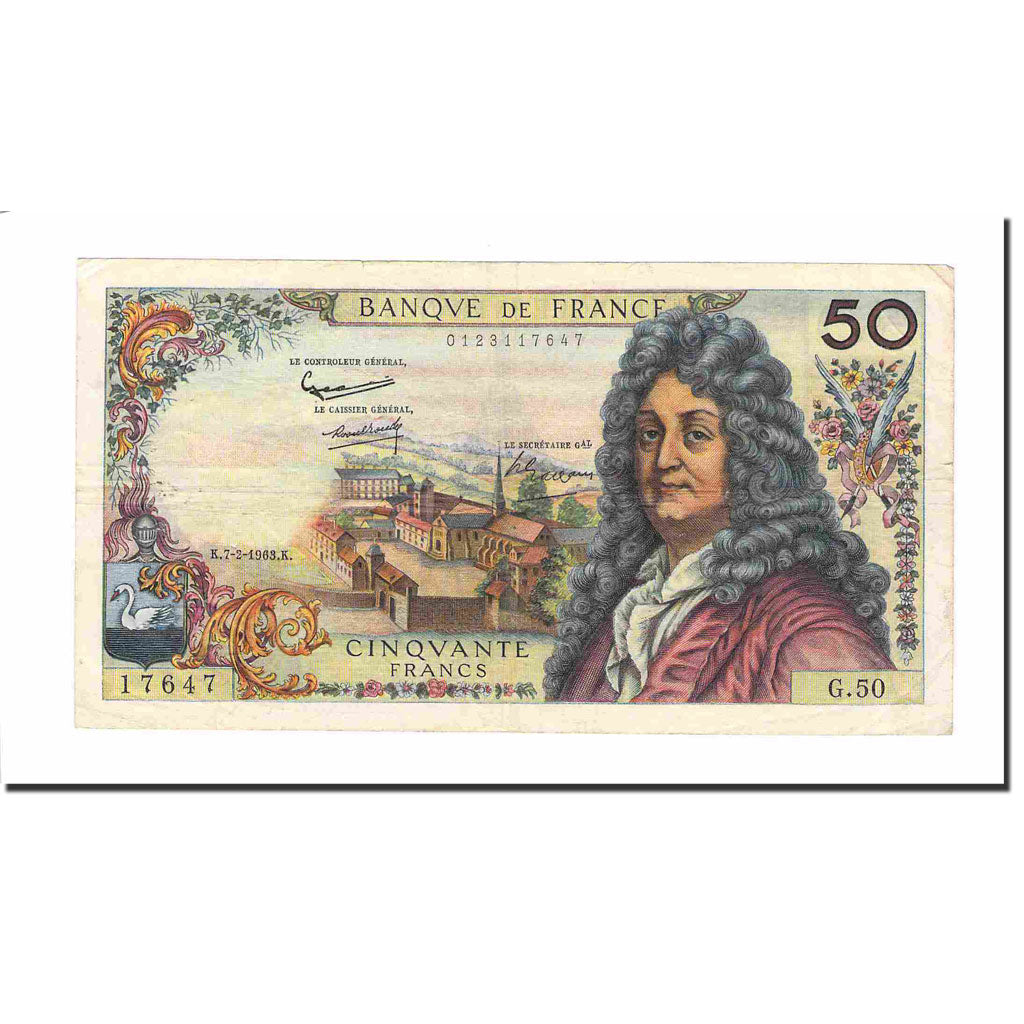 Francja, 50 Francs, Racine, 1963, 1963-02-07, EF(40-45), Fayette:64.4, KM:148a