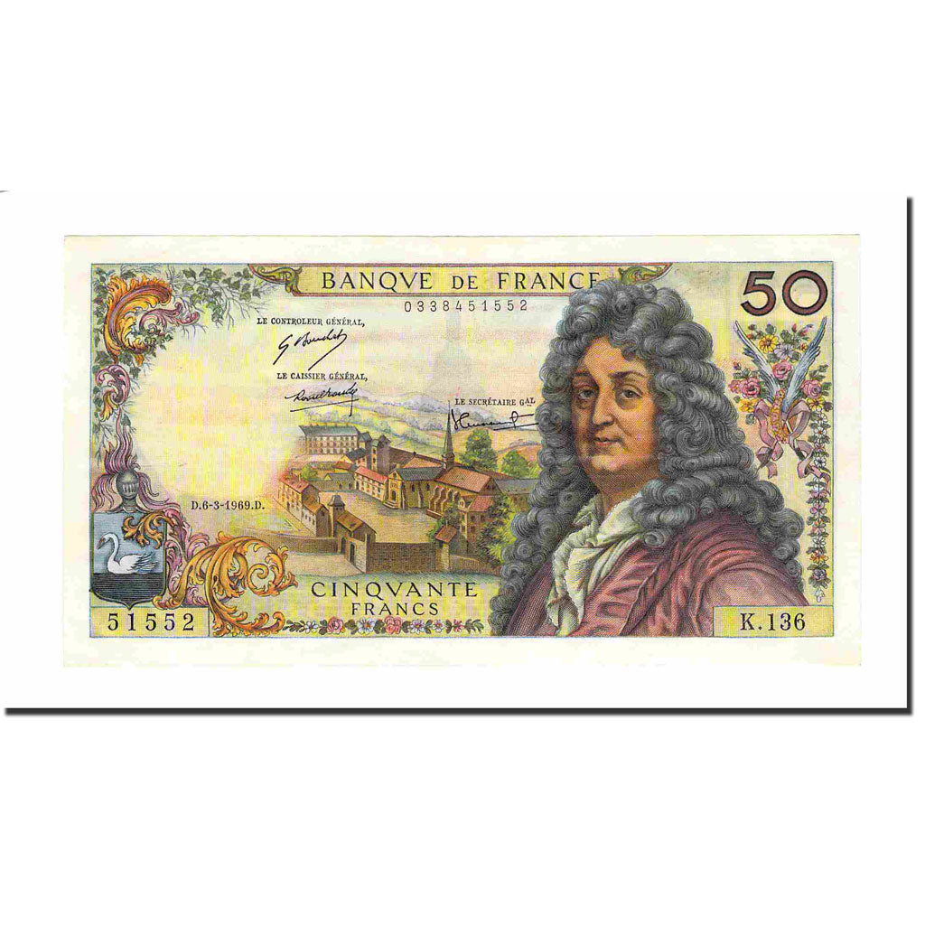 France, 50 Francs, Racine, 1969, 1969-03-06, SUP, Fayette:64.13, KM:148c