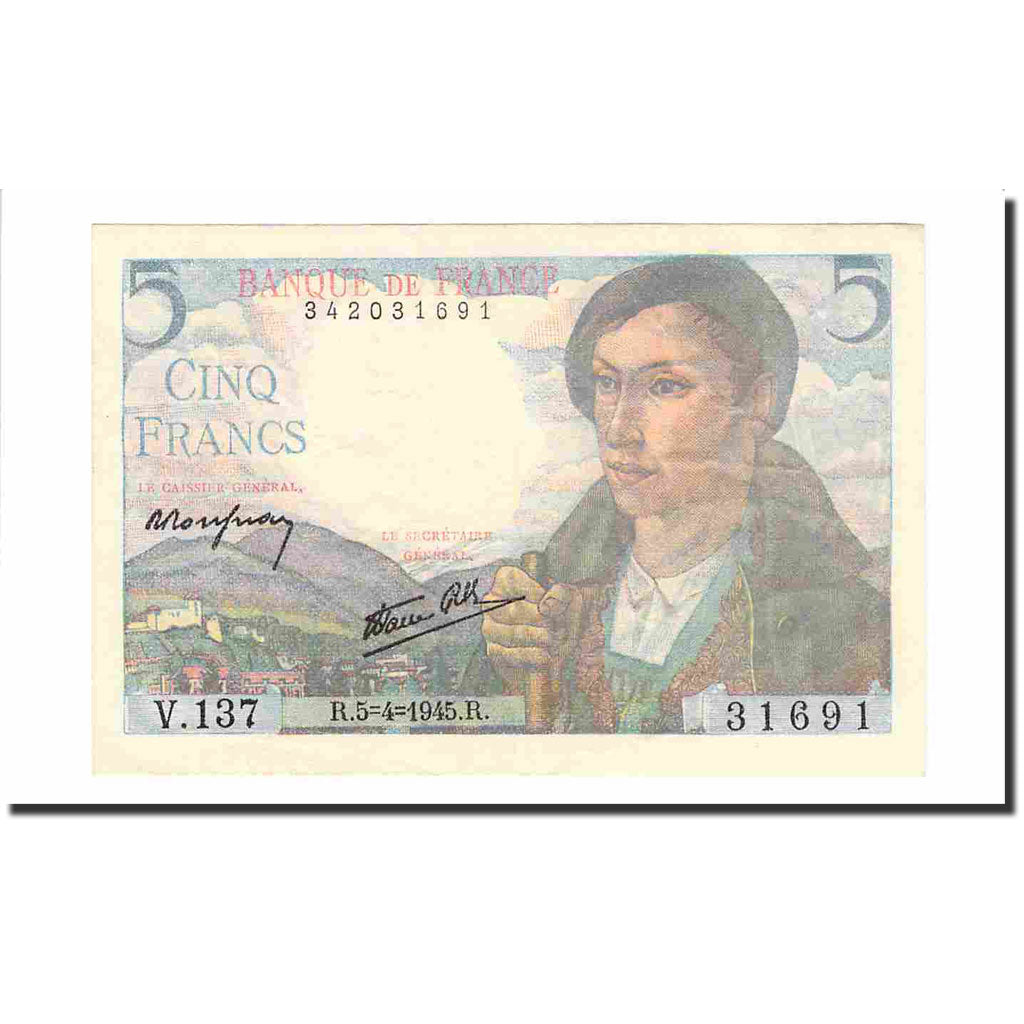 Frankreich, 5 Francs, Berger, 1945, 1945-04-05, UNZ-, Fayette:F5.6, KM:98a