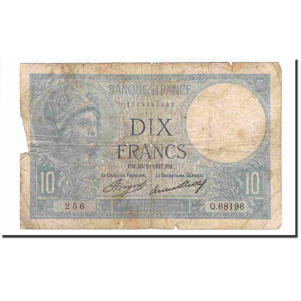 Francia, 10 Francs, Minerve, 1937, 1937-02-25, D, Fayette:06.18, KM:73e