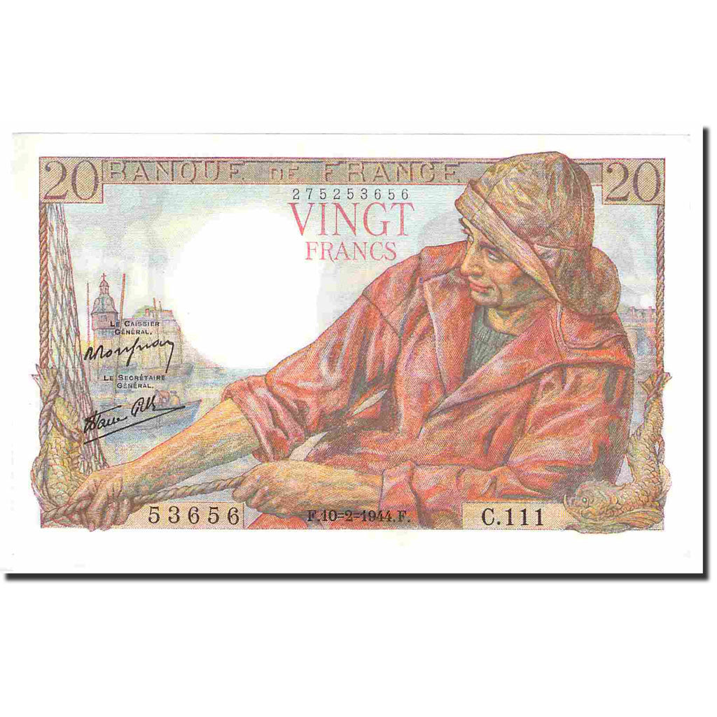 França, 20 Francs, Pêcheur, 1944, 1944-02-10, UNC(63), Fayette:13.08, KM:100a