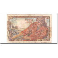 Francia, 20 Francs, Pêcheur, 1943, 1943-10-07, B+, Fayette:13.07, KM:100a