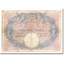 Frankrijk, 50 Francs, Bleu et Rose, 1915, 1915-03-29, B+, Fayette:14.28, KM:64e