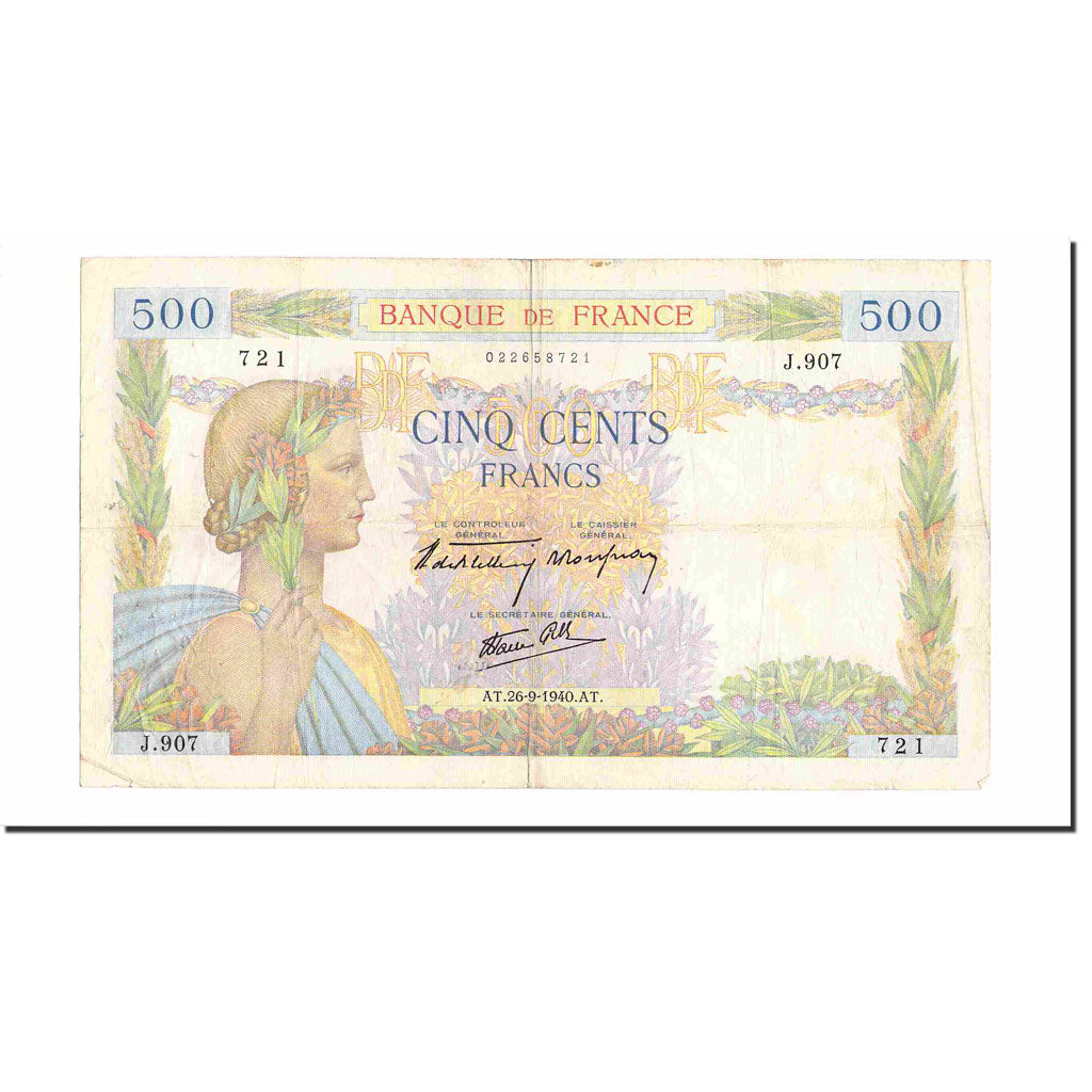 Francia, 500 Francs, La Paix, 1940, 1940-09-26, BC+, Fayette:32.6, KM:95a