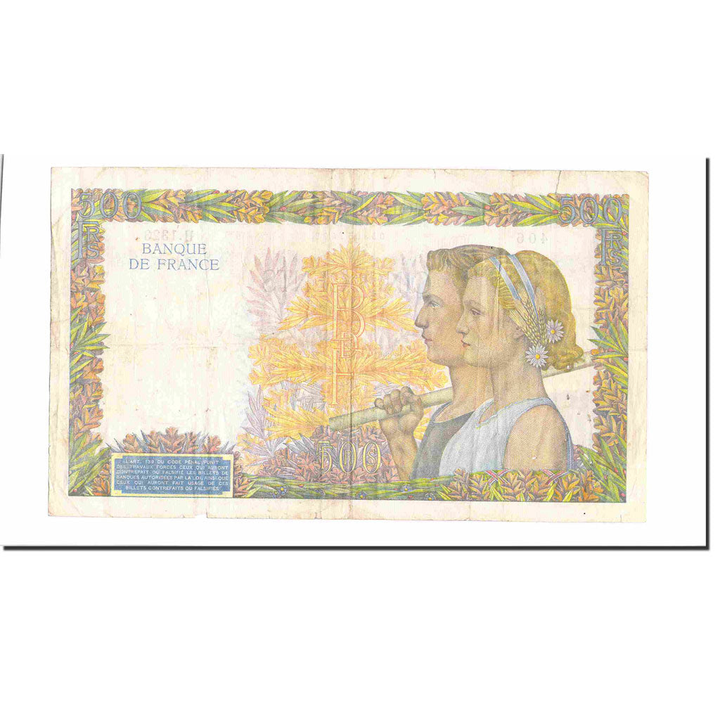 France, 500 Francs, La Paix, 1940, 1940-11-28, VF(30-35), Fayette:32.09, KM:95a