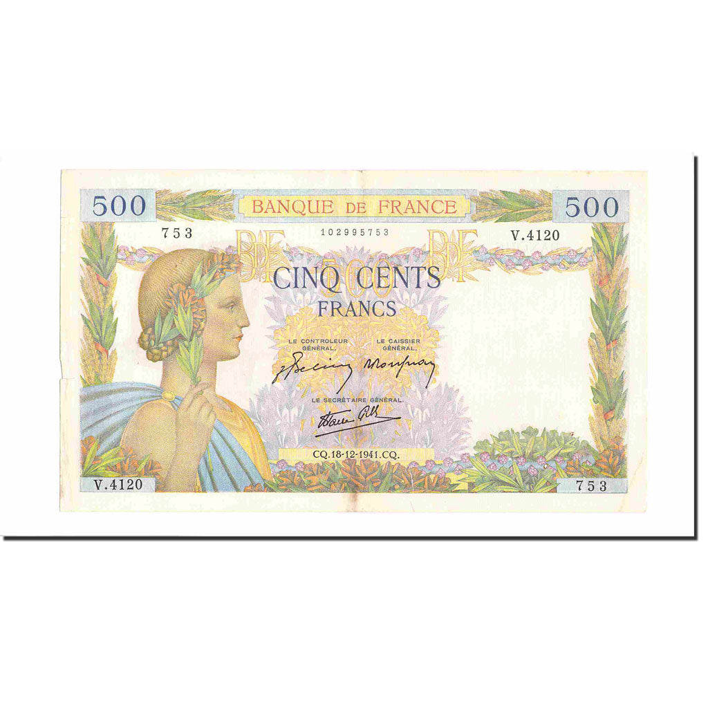 Frankreich, 500 Francs, La Paix, 1941, 1941-12-18, SS, Fayette:32.25, KM:95b