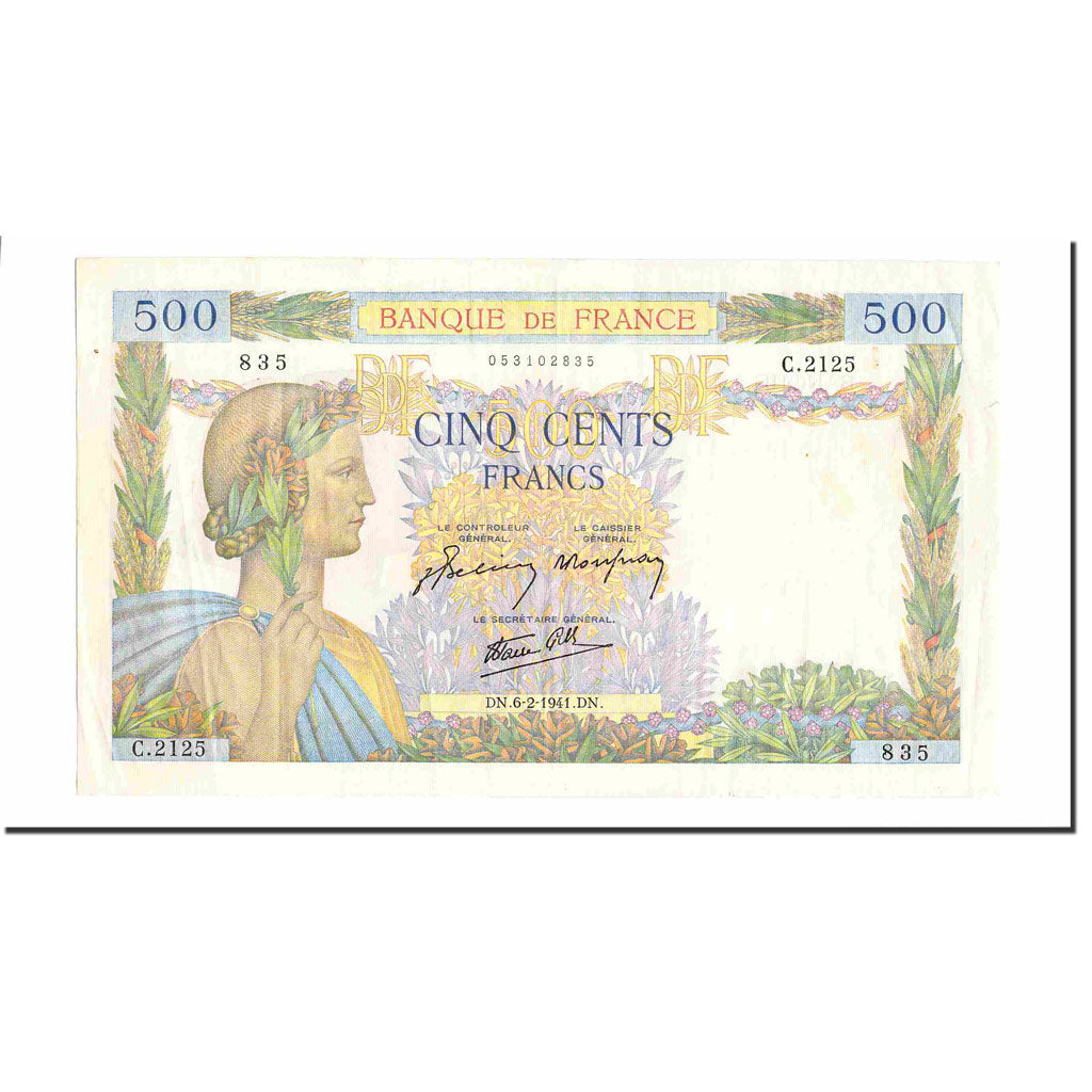 Frankreich, 500 Francs, La Paix, 1941, 1941-02-06, VZ, Fayette:32.14, KM:95b