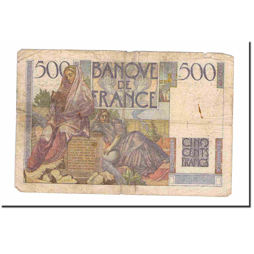 France, 500 Francs, Chateaubriand, 1945, 1945-07-19, VG(8-10), Fayette:34.1