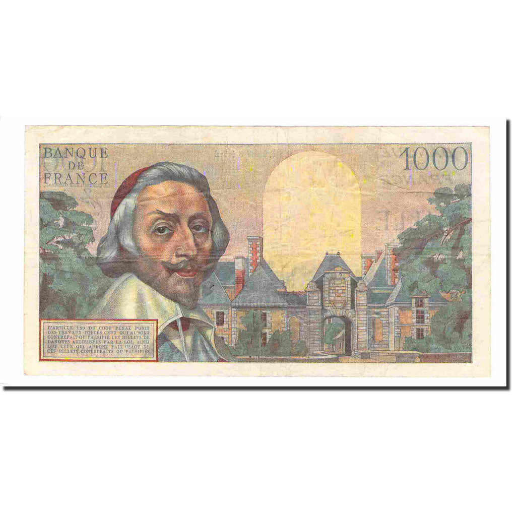 France, 1000 Francs, Richelieu, 1954, 1954-10-07, EF(40-45), Fayette:42.8