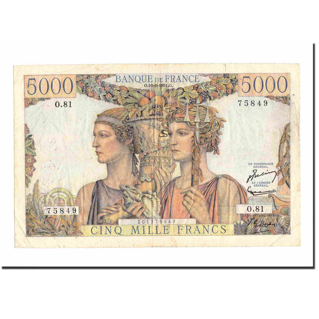 France, 5000 Francs, Terre et Mer, 1951, 1951-08-16, TB, Fayette:48.5, KM:131c