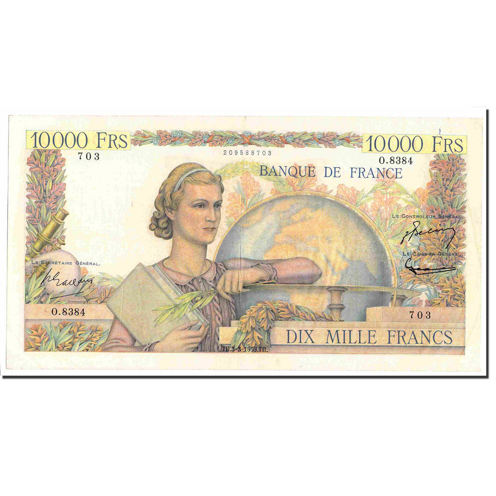 France, 10,000 Francs, Génie Français, 1955, 1955-03-03, AU(50-53)
