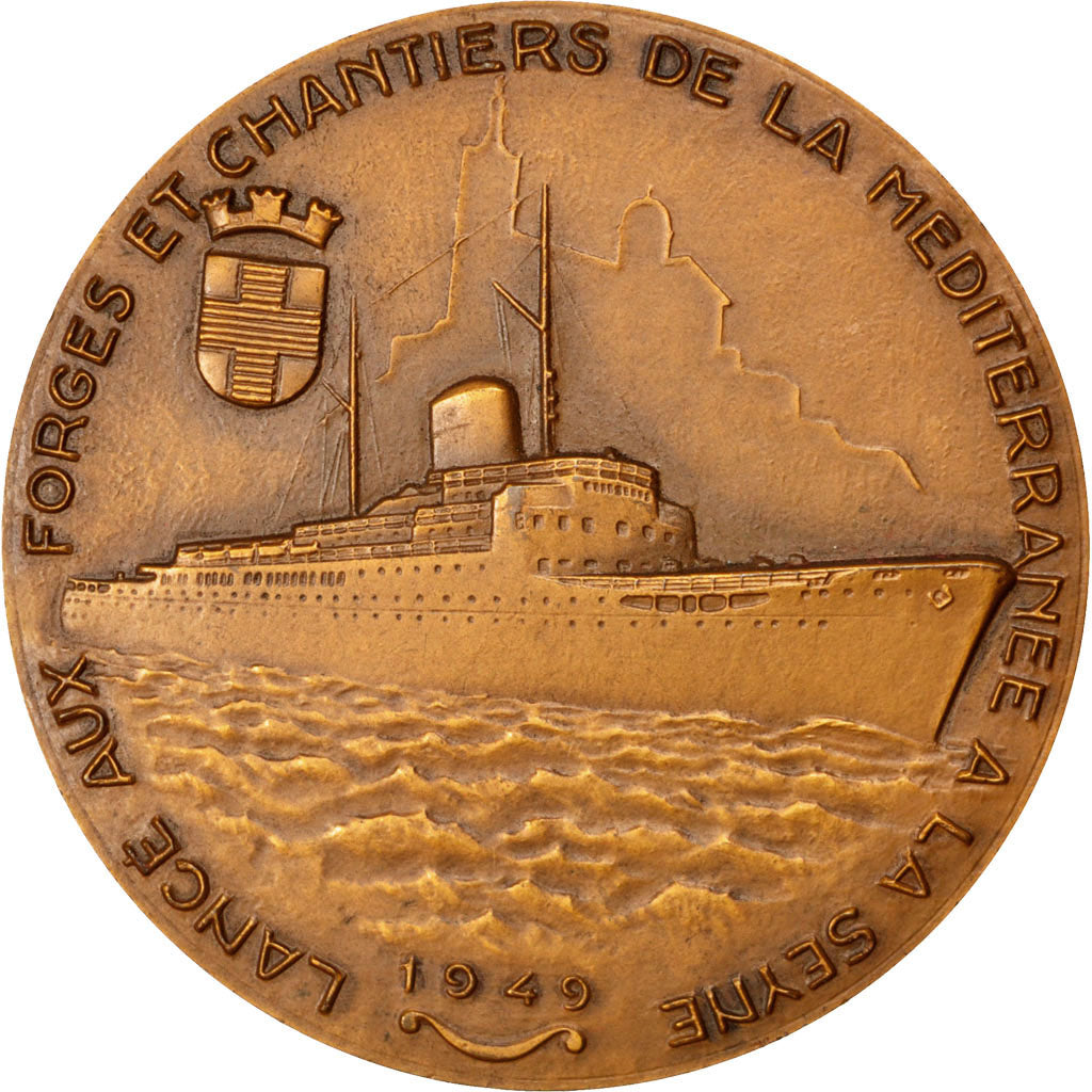 FRANCE, Shipping, French Fourth Republic, Medal, 1949, AU(55-58), Guiraud,...