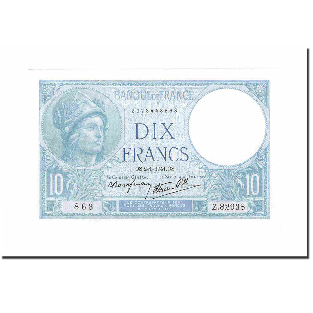 Francia, 10 Francs, Minerve, 1941, 1941-01-02, FDS, Fayette:7.26, KM:84
