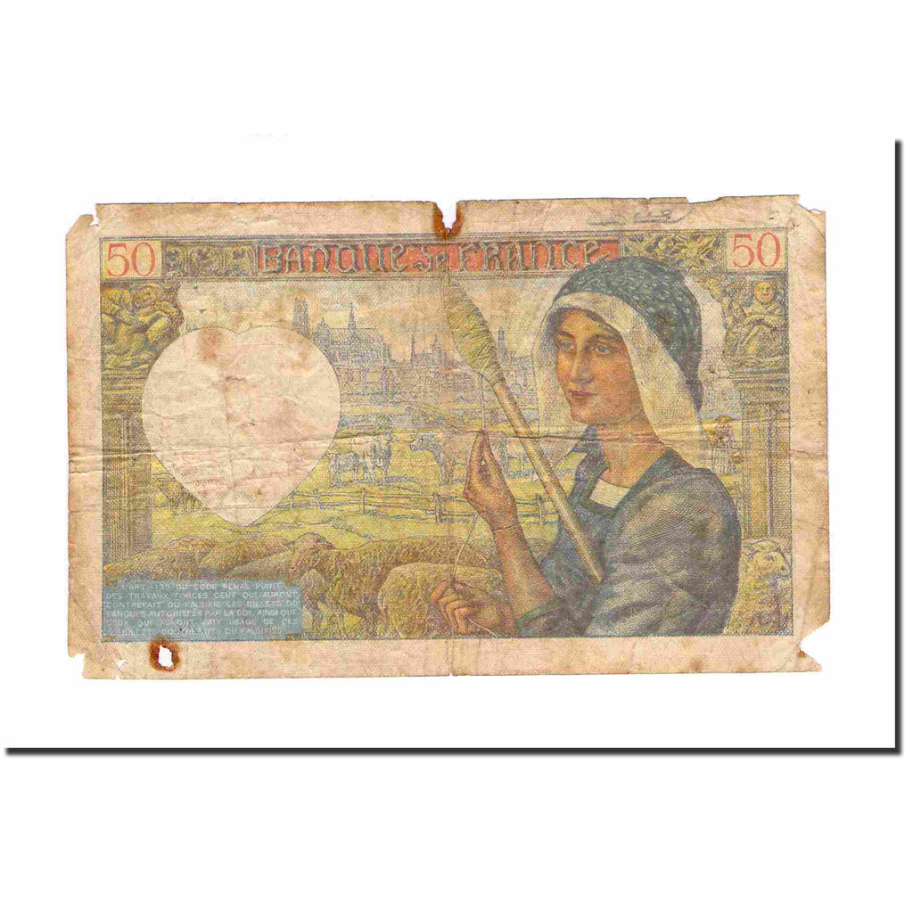 France, 50 Francs, Jacques Coeur, 1941, 1941-01-23, VG(8-10), Fayette:19.5