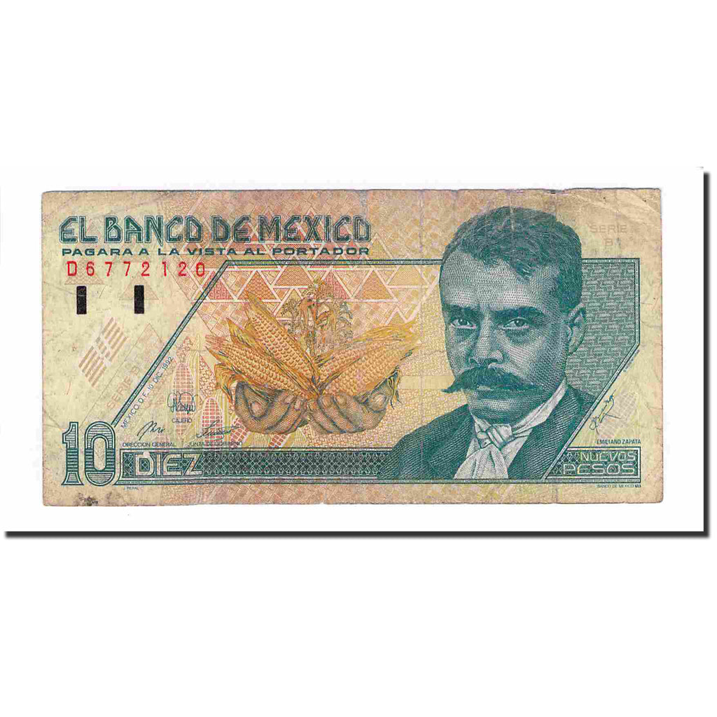 Billete, 10 Nuevos Pesos, 1992, México, 1992-12-10, KM:99, BC