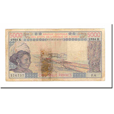 Nota, Estados da África Ocidental, 5000 Francs, 1984, KM:108Al, VG(8-10)