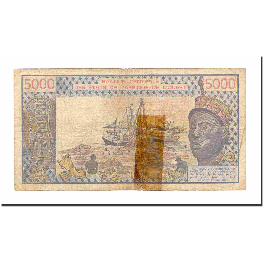 Banknote, West African States, 5000 Francs, 1984, KM:108Al, VG(8-10)