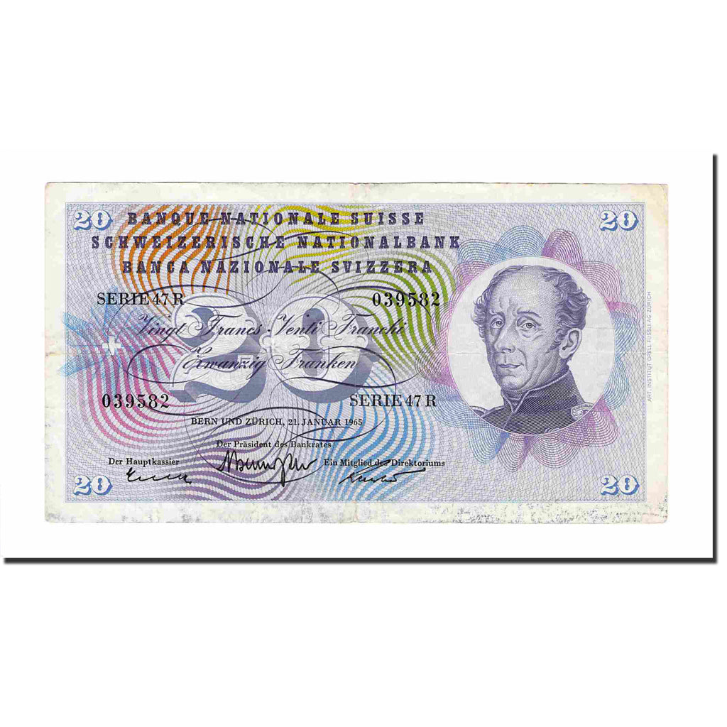 Banknote, Switzerland, 20 Franken, 1965, KM:46l, VF(30-35)