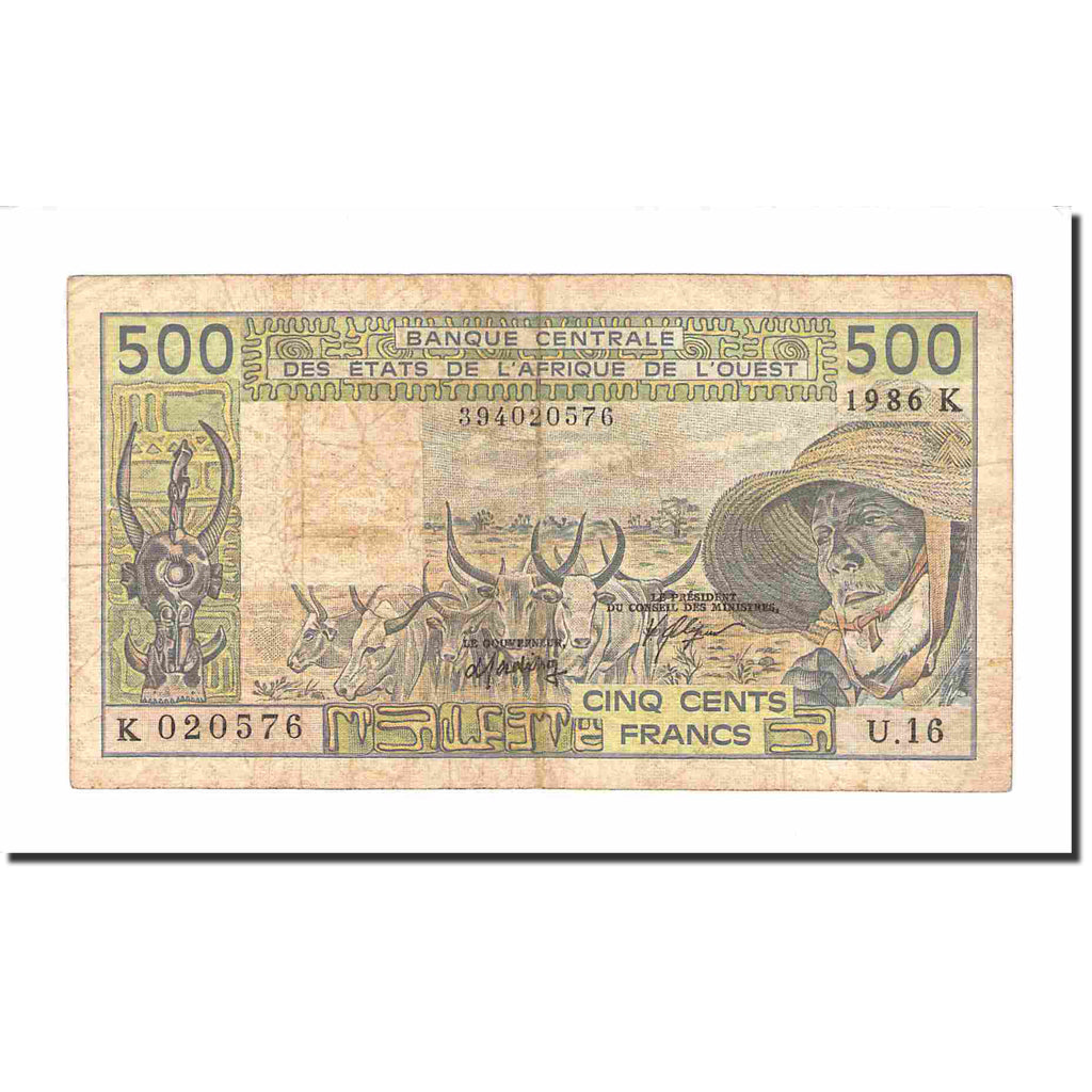 Banknote, West African States, 500 Francs, 1986, KM:706Ki, EF(40-45)