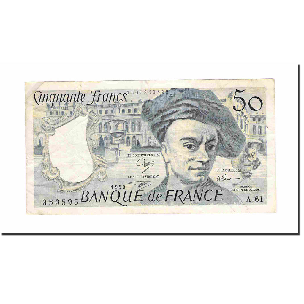France, 50 Francs, Quentin de La Tour, 1990, AU(55-58), Fayette:67.16, KM:152e