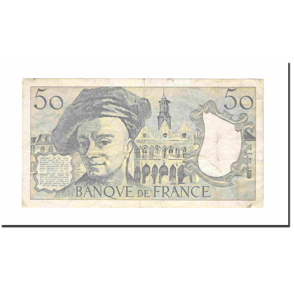 France, 50 Francs, Quentin de La Tour, 1990, AU(55-58), Fayette:67.16, KM:152e