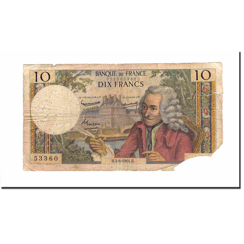 Francia, 10 Francs, Voltaire, 1964, 1964-06-04, D, Fayette:F.62.09, KM:147a