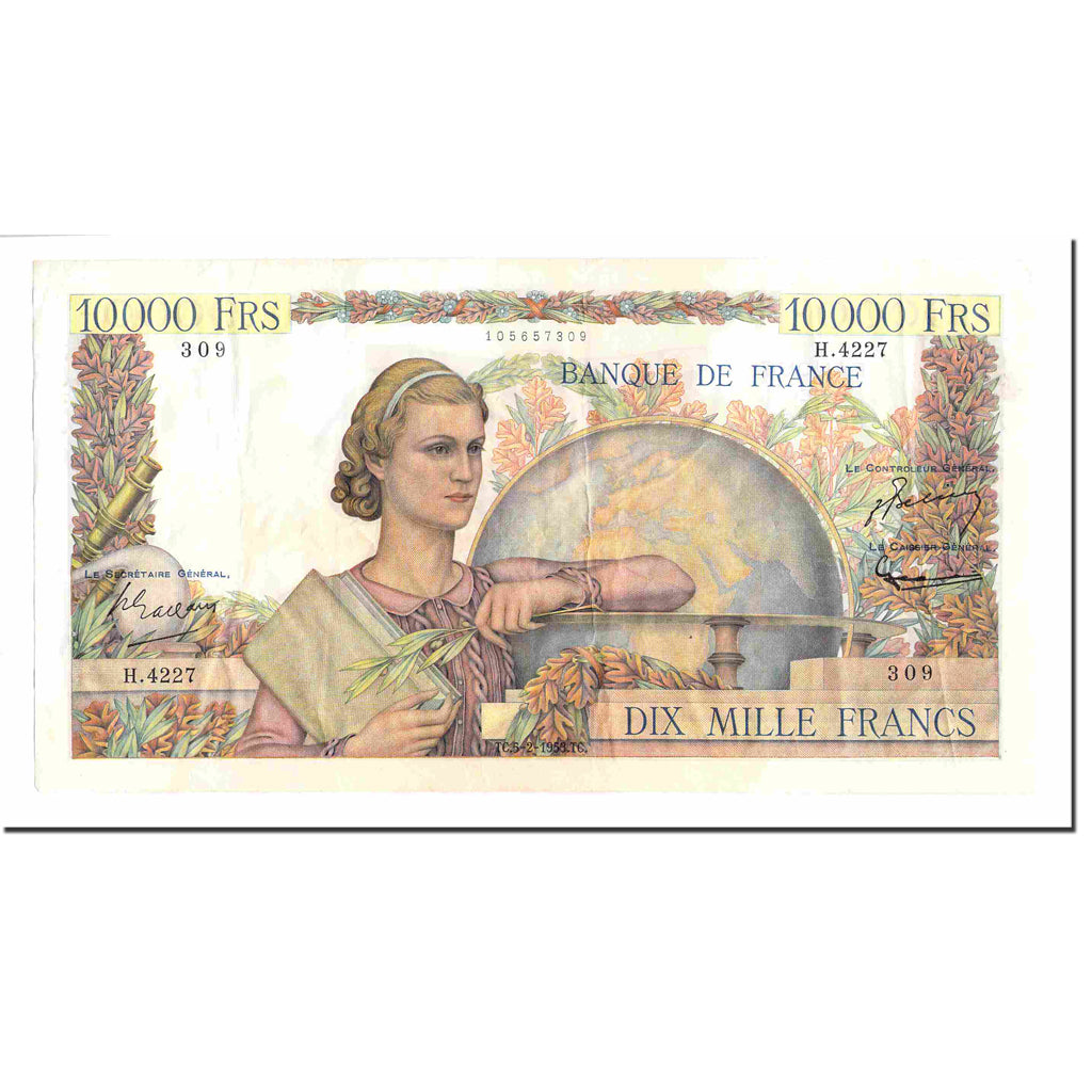 France, 10,000 Francs, Génie Français, 1953, 1953-02-05, AU(50-53)