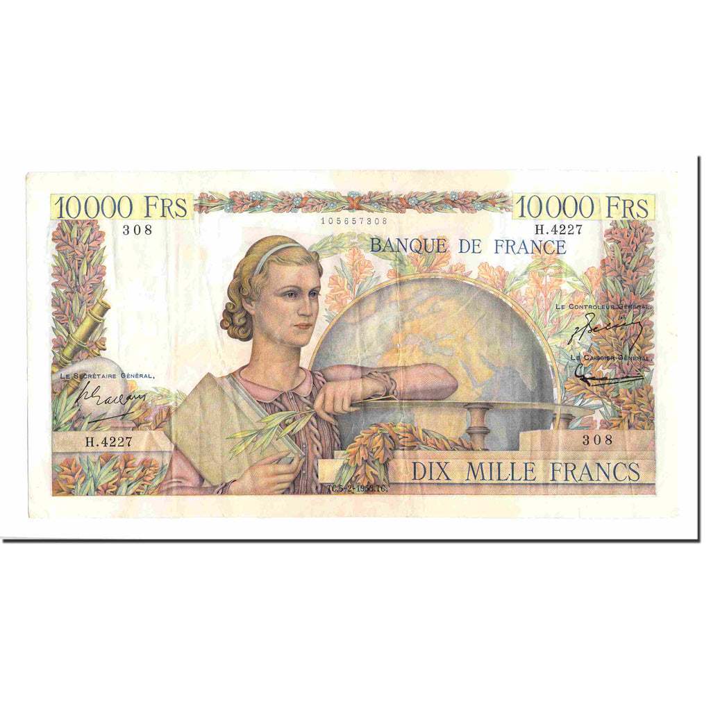 France, 10,000 Francs, Génie Français, 1953, 1953-02-05, TTB, Fayette:50.63