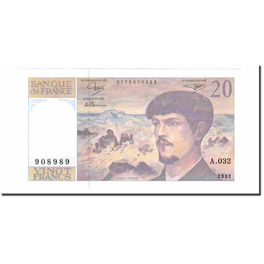 France, 20 Francs, Debussy, 1991, UNC(63), Fayette:66Bis.02A32, KM:151e