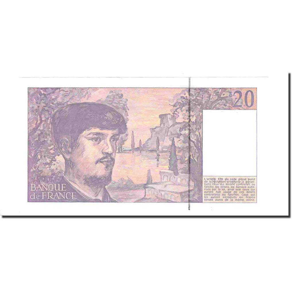France, 20 Francs, Debussy, 1991, UNC(63), Fayette:66Bis.02A32, KM:151e