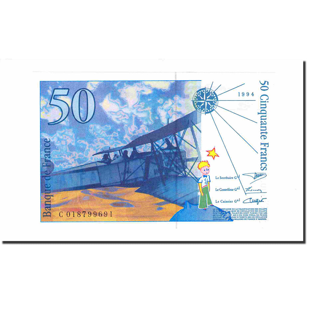 Francja, 50 Francs, St Exupéry, 1994, UNC(65-70), Fayette:73.1c, KM:157Ab