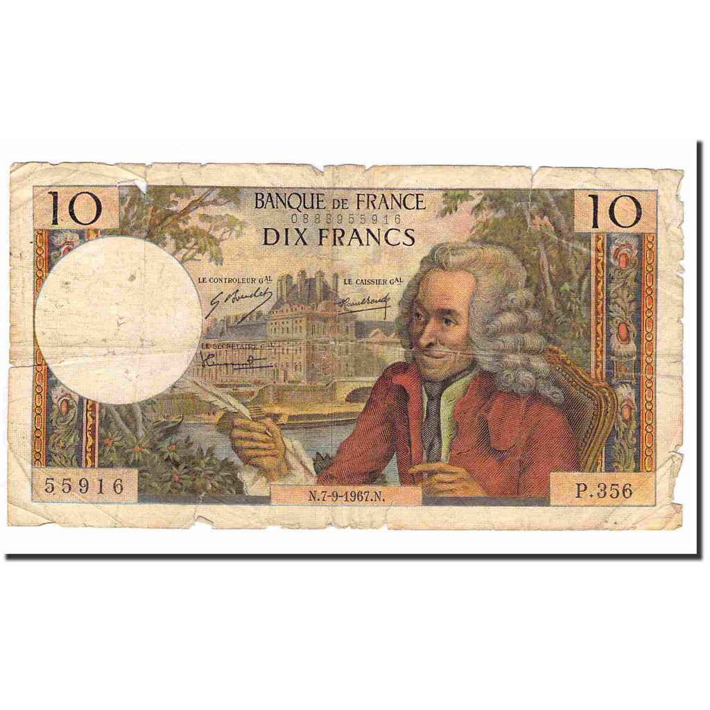 Francia, 10 Francs, Voltaire, 1967, 1967-09-07, B, Fayette:62.28, KM:147c