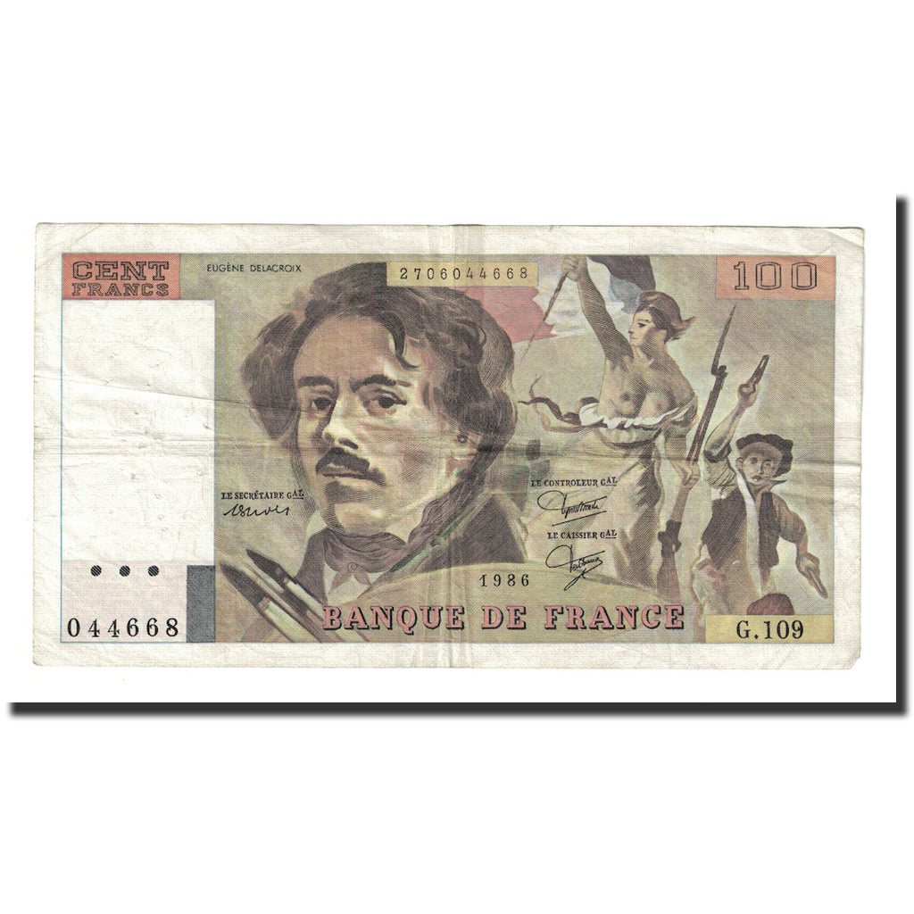 Francia, 100 Francs, Delacroix, 1986, MBC, Fayette:69.10, KM:154b