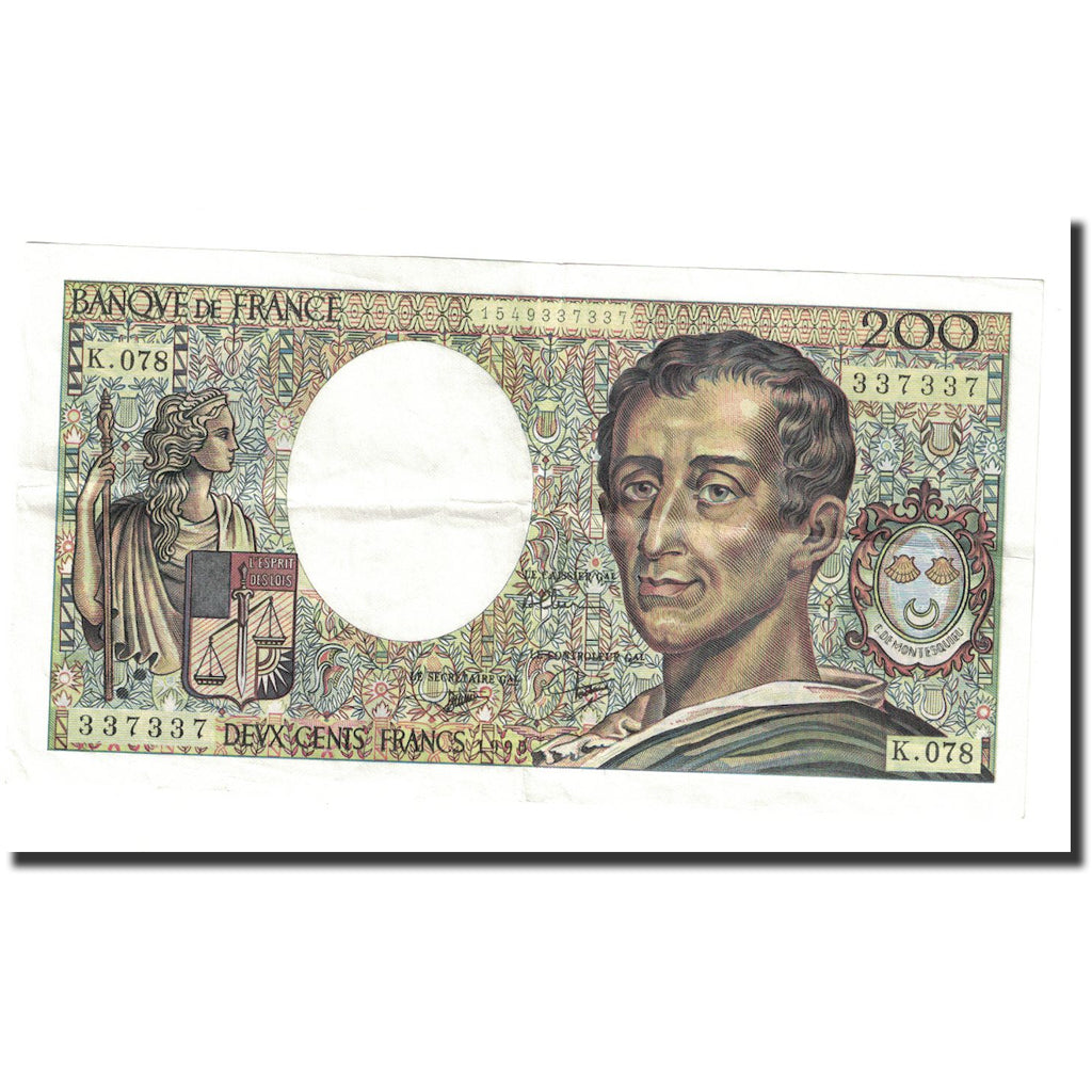 Francja, 200 Francs, Montesquieu, 1990, AU(50-53), Fayette:70.10a, KM:155d