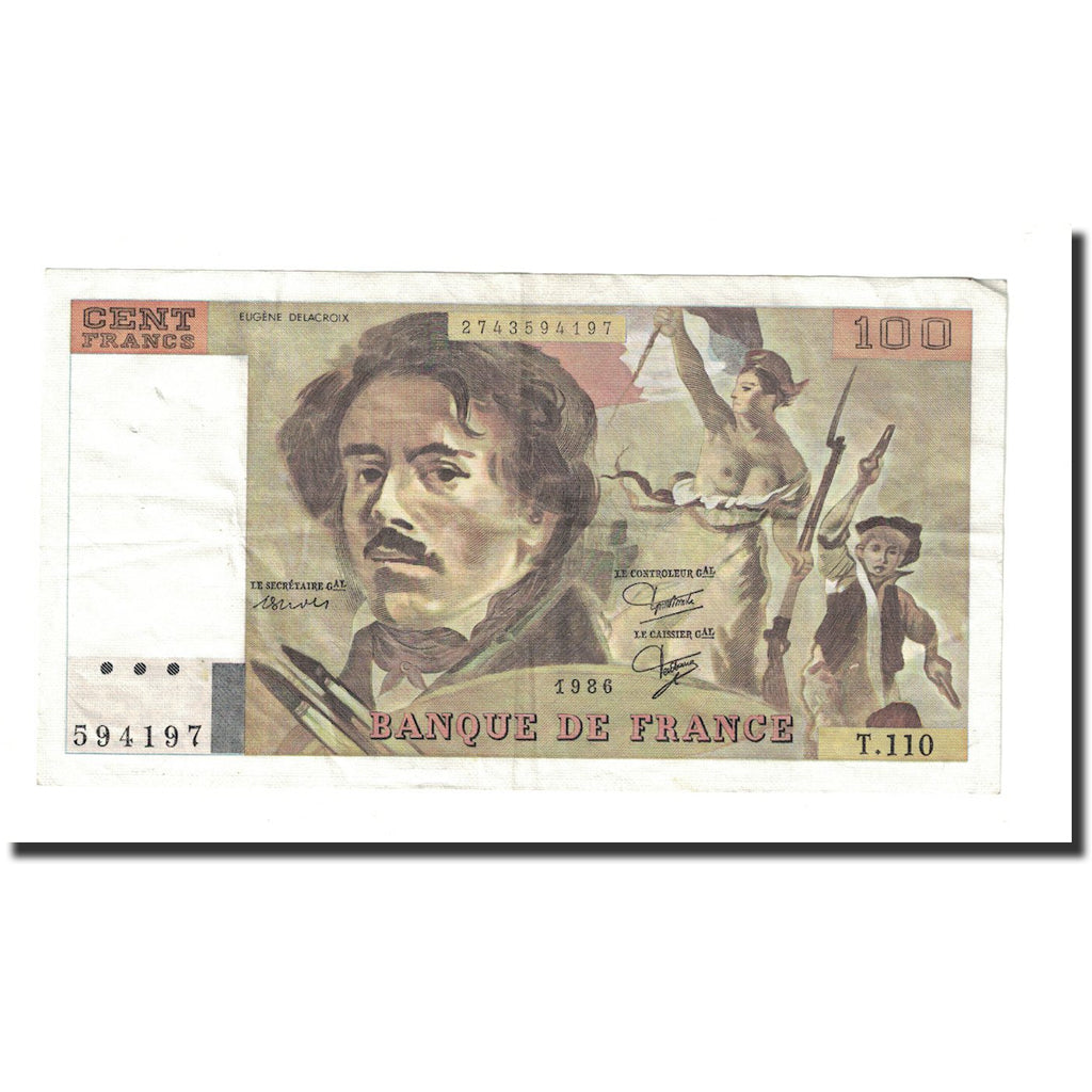 Frankreich, 100 Francs, Delacroix, 1986, SS, Fayette:69.10, KM:154b